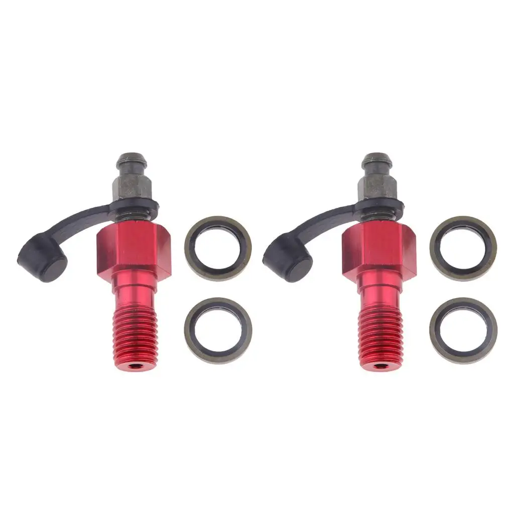 2x Motorcycle Brake Caliper Banjo Bolt & Bleed Nipple/Screw M10 x 1.25mm Red