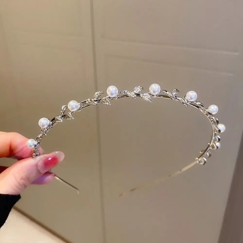 

Bride Headwear Wash Face Hair Band Pearl Gold Leaf Headband Rhinestone Hair Band Girl Thin Hair Hoop Korean Style Headwear