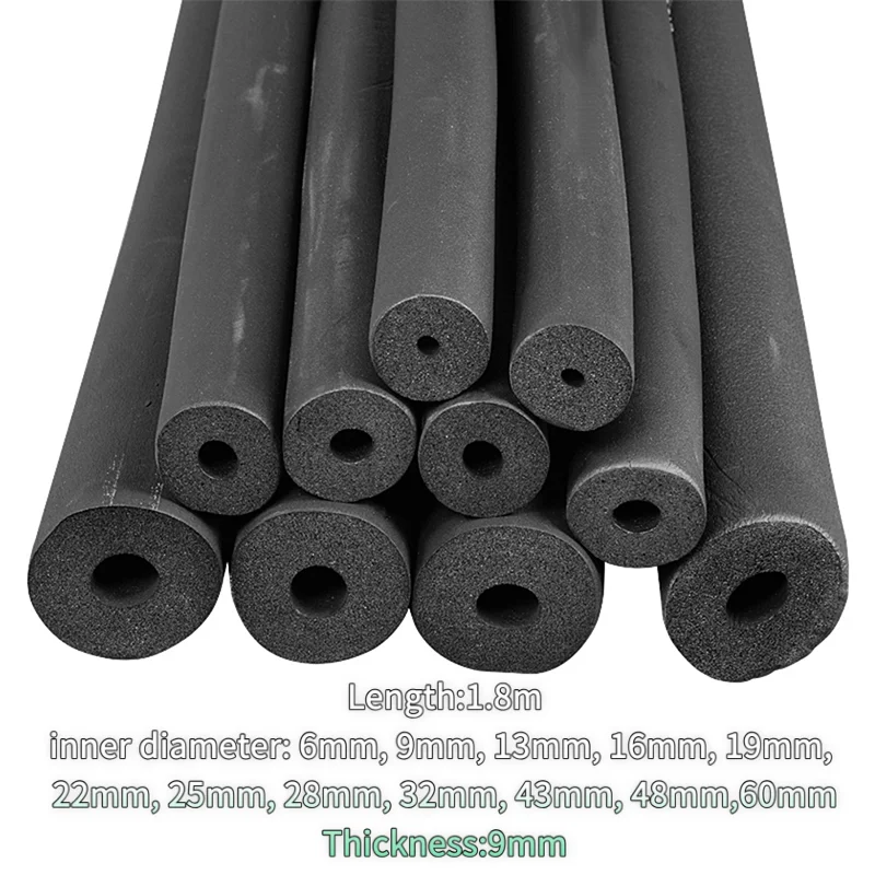 1.8M Sponge Rubber Pipe Black Waterproof Pipeline Holder Thermal Insulation Tubular Protective Sleeve For Air Conditioning