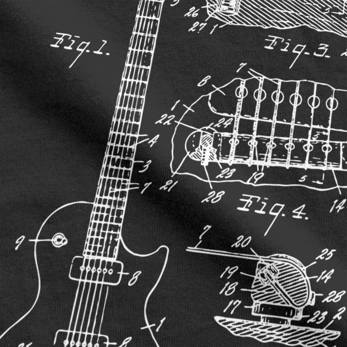 Patent Acoustic Electric Guitar Music T-Shirt Men Casual Pure Cotton Tees Crew Neck Short Sleeve T Shirt Graphic Printed Tops