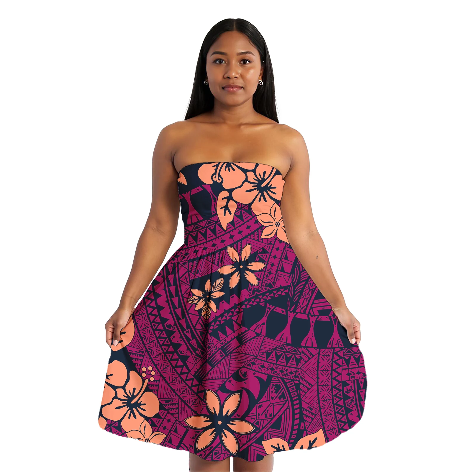 สไตล์ซามัวชุดสตรีเซ็กซี่ Elegant Polynesian Tribal พิมพ์ Designer ที่กําหนดเองฤดูร้อนสุภาพสตรีปิดชุดไหล่