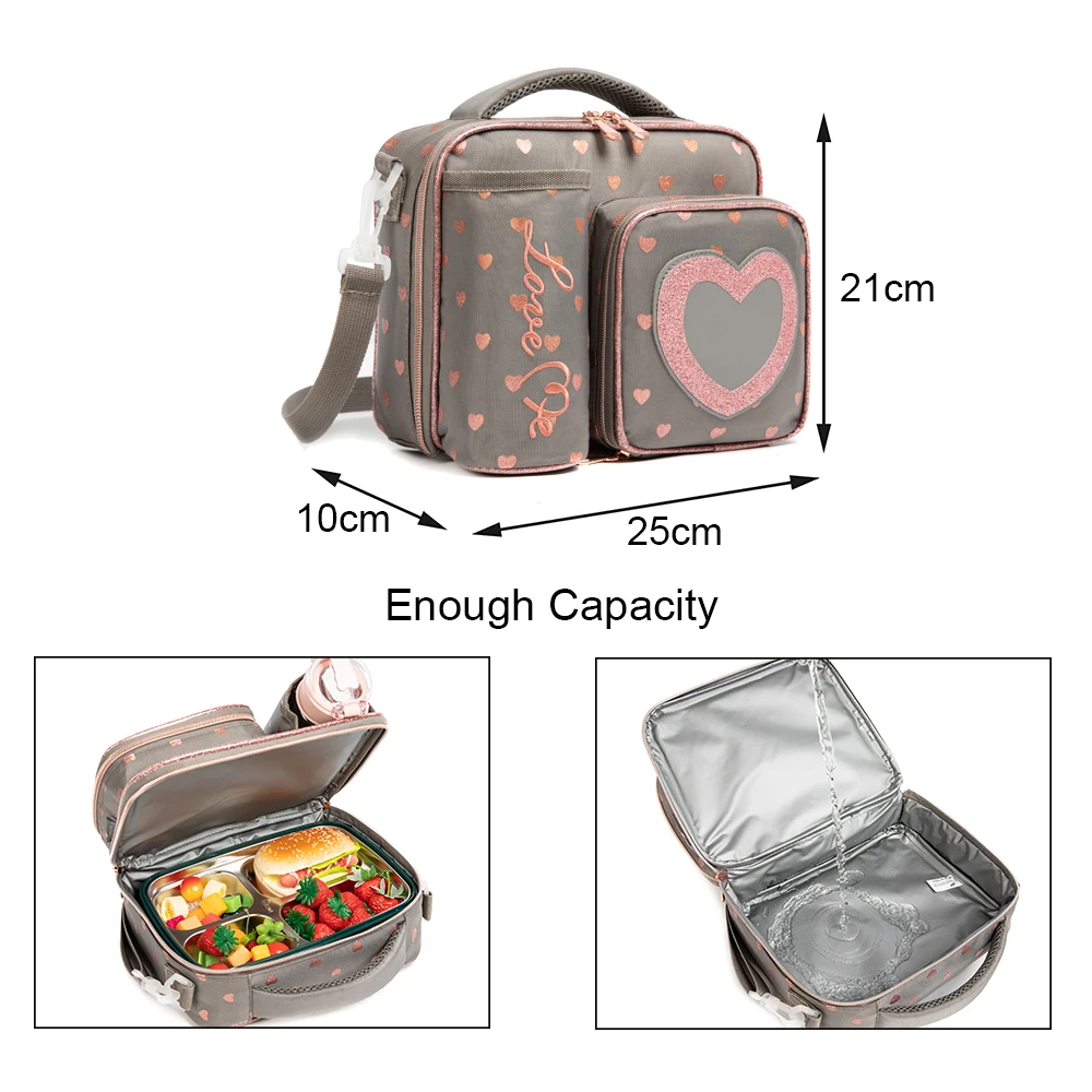 New Large Capacity Lunch Box Waterproof Oxford Portable Zipper Thermal Lunch Bags with Bottle Pocket Lancheira Escolar Infantil