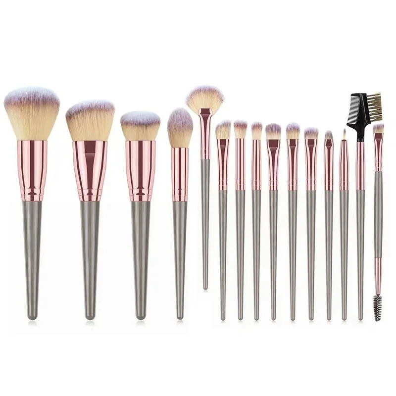 15Pcs Makeup Brushes Nose Contouring Eye Shadow Brush Champagne Gold Travel Makeup Brushes for All HZS11