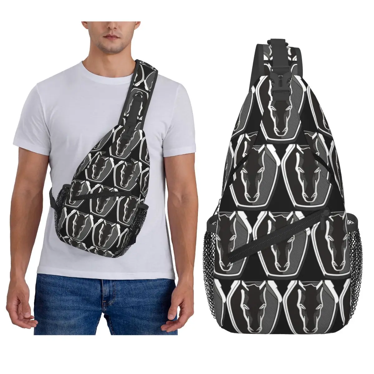 Dark Horse Mustang Badge 2024 Chest Bag Men Sling Crossbody Backpack Chest Bag Travel Hiking Daypack Shoulder Bag