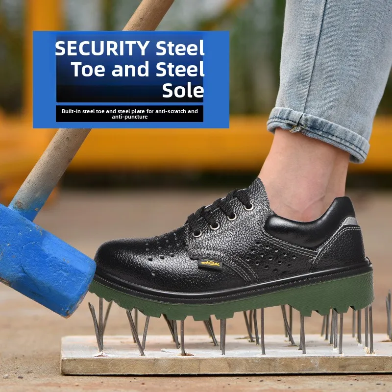 Anti-impact Puncture Resistant Lightweight Construction Site Wearable Breathable Green Bottom Oil Aci Men Safety Work Boots