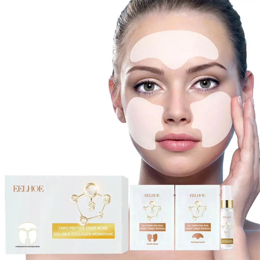 1 Set Collageenfilm Met Essence Spray Limited Edition Koreaanse Taro Peptide Hert Bot Oplosbaar Collageen Gezichtsmasker Ooglap Set