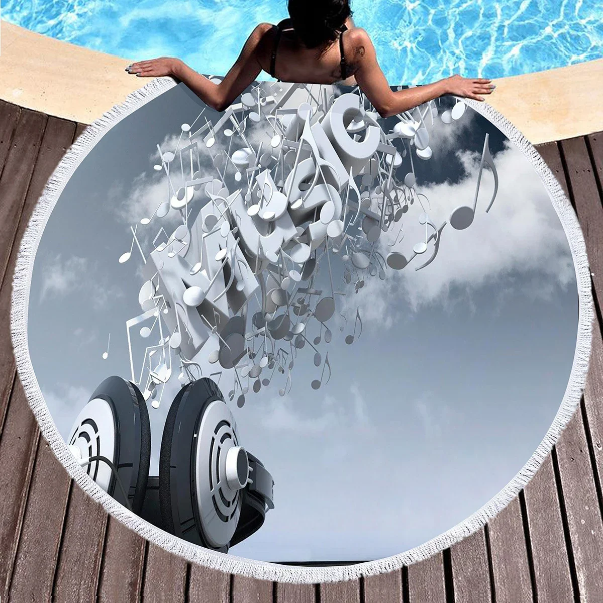 منشفة شاطئ مستديرة من ميوزيك نوت، بطانية شاطئ ناعمة تحت عنوان الموسيقى من الألياف الدقيقة، منشفة حمام سباحة ماصة سريعة الجفاف، سجادة نزهة محمولة #1
