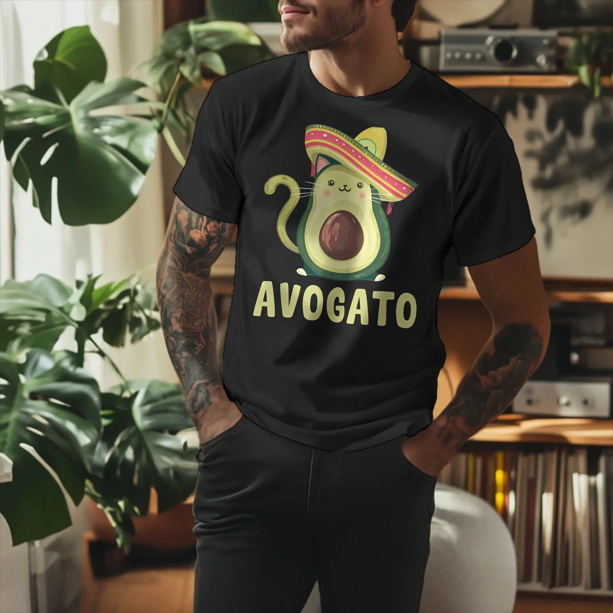 Men Women's Cute Avogato Funny Cinco De Mayo Cat Avocado T Shirt  Pure Cotton Clothes Round Neck Tee Shirt Plus Size T-Shirts
