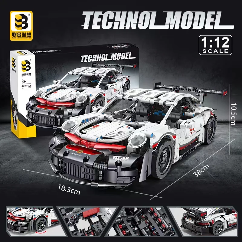 ToylinX 1:14 اللبنات سيارة MOC مدينة سرعة سيارة فاخرة السيارات سباق السيارات مع سوبر المتسابقين الطوب لعب للأطفال هدية