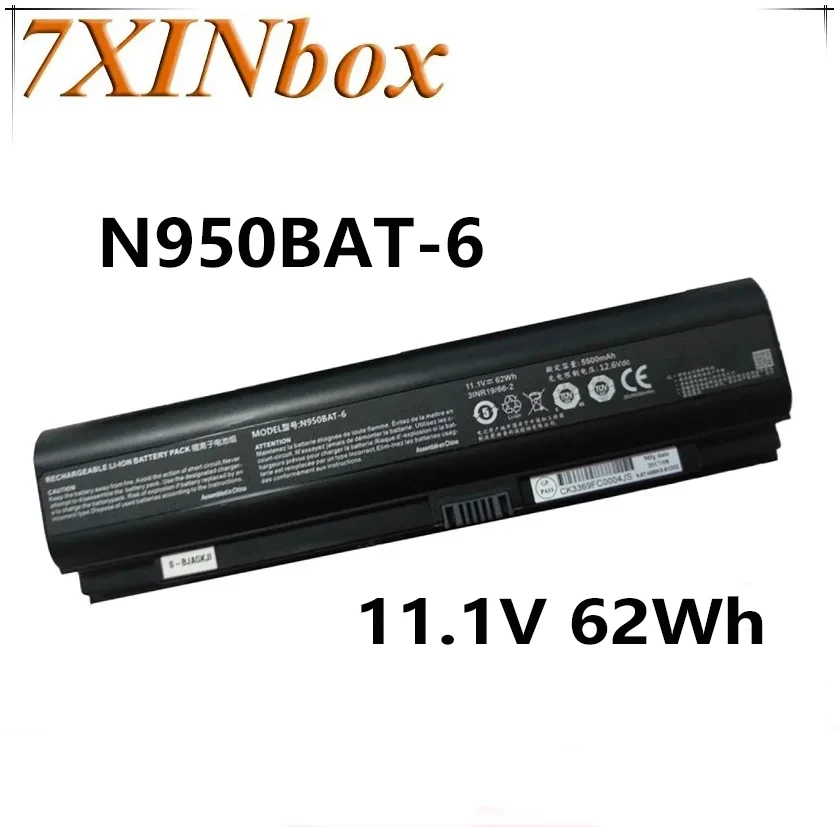 7XINbox 11.1V 62Wh Original N950BAT-6 Laptop Battery for Clevo N950KP6 N950TD N950TP6 N957KP6 N957TD N957TP6 K690E