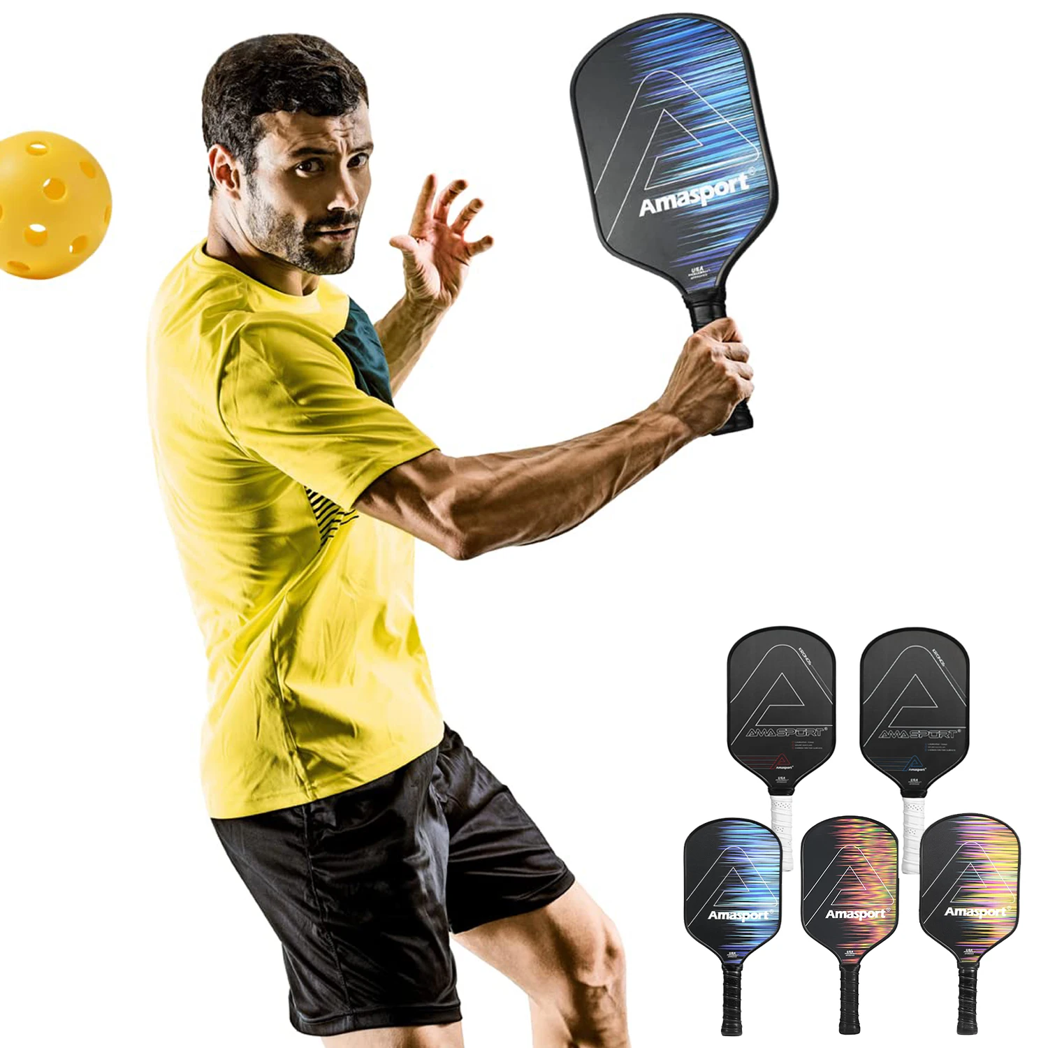 AMASPORT Pickleball Paddle Carbon Friction Textured Surface with High Grit & Spin Cushion Handle USA Approved Pickleball Racket