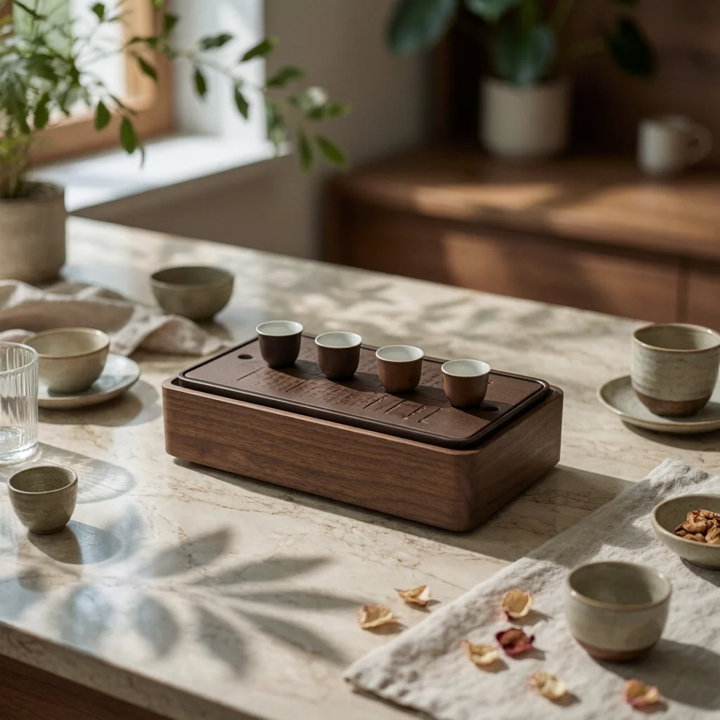 Tea Tray with Storage Box Easy to Clean Gongfu Tea Tray Compact Stain-Resistant for Study