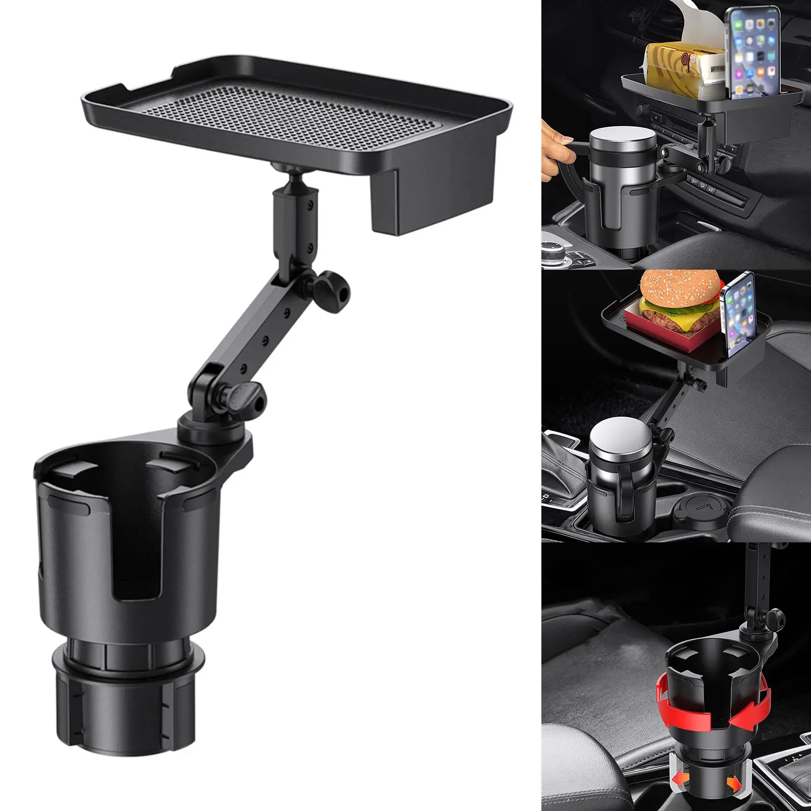 Multifunctional Car Cup Holder Expander with Tray Automotive Stable Adapter for Below 90mm Diameter Drinks Beverage Cups