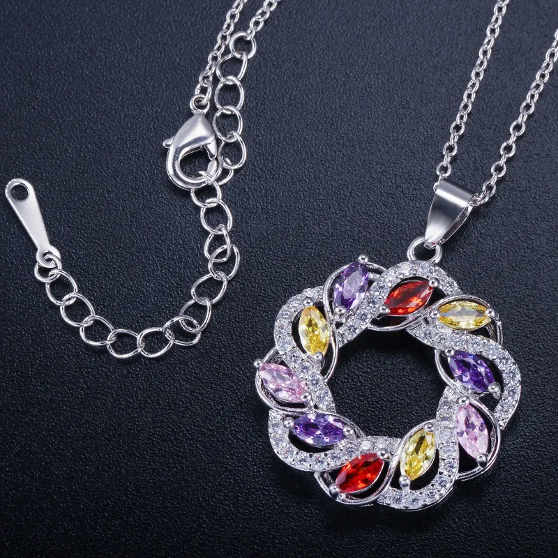 

Модный комплект украшений из циркония: серьги и кулон, разноцветные варианты, сохранение цвета