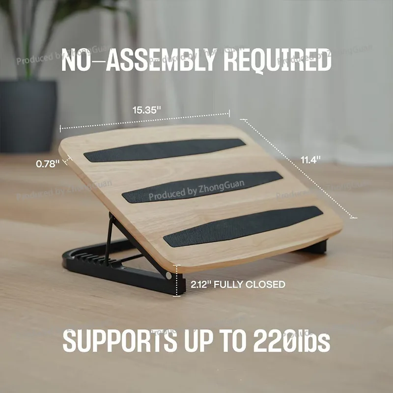 Wooden Footstool Leg Rest Adjustable Height Office Table Foot Pedal Plate Tension Non-slip