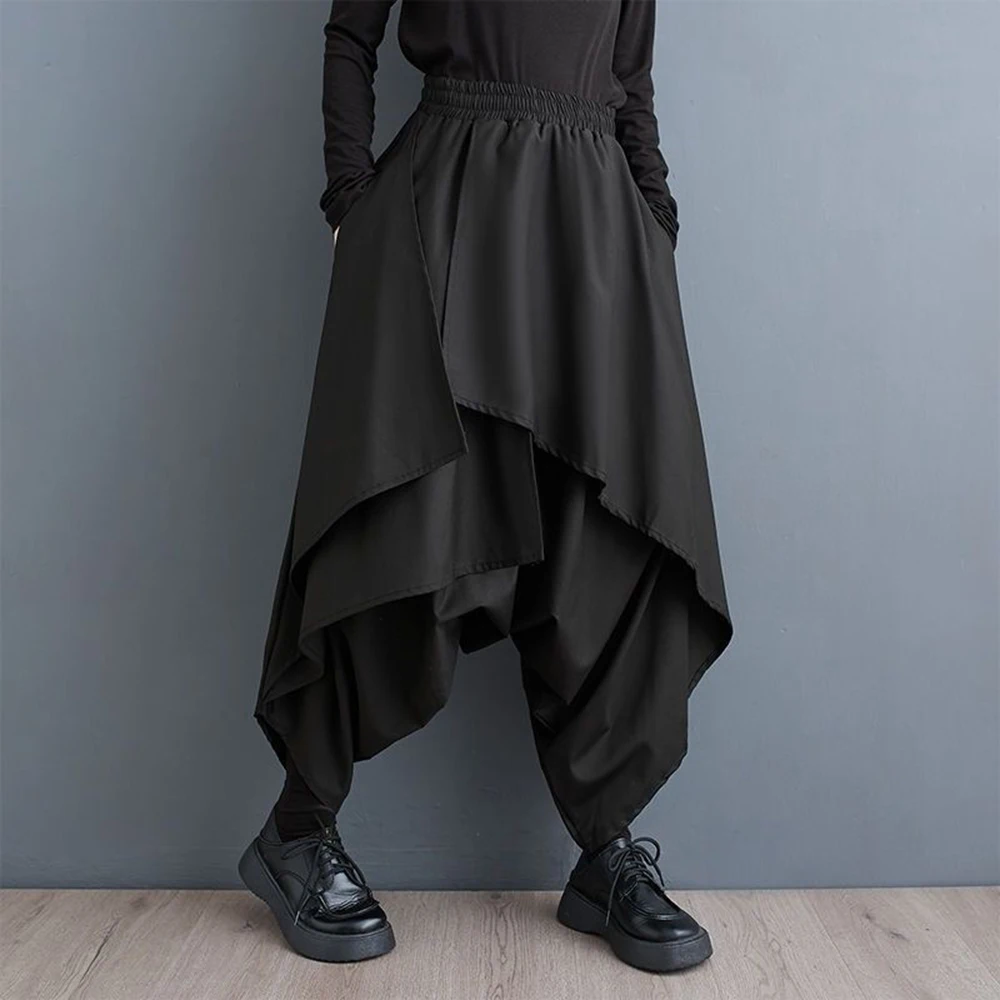 XS-5XL Y2k Irregular Layered Low Crotch Skirt Pant Genderless Streetwear Fashion Stage Performance Ballroom Wide-Leg Pant Unisex