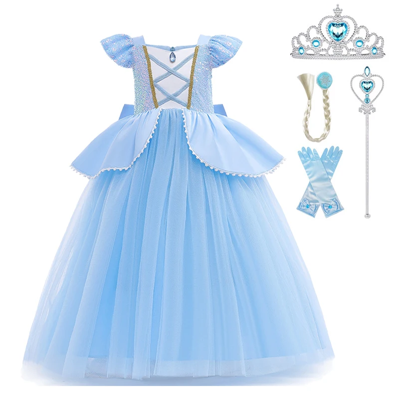 سندريلا تأثيري حلي الاطفال ملابس للفتيات الترتر فستان الأميرة مع قفازات التاج حفلة عيد ميلاد الكرة ثوب 2-10 سنوات #3
