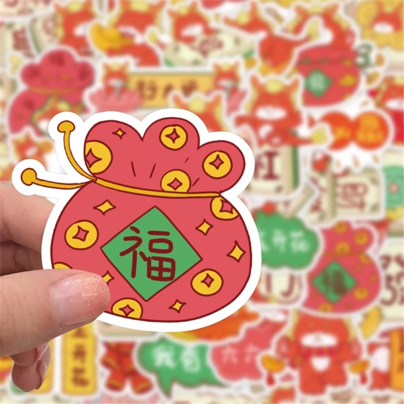 Stiker Naga Mahjong untuk Bagasi Stiker Dekoratif Tahun Baru Cina Buku Tempel Buku Harian Dapat Digunakan Kembali Dekorasi