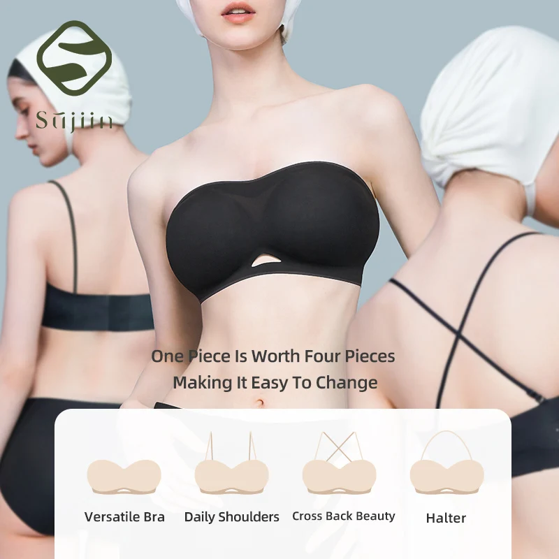 SUJIIN Women\'s Strapless Push Up Invisible Bra Seamless Underwear Female Small Chest Non-slip 1/2 Cup Multiway Bras Women MX212