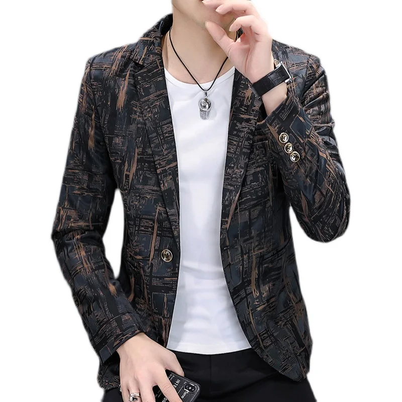 Suit Jacket Man Dress Blazer Fashion Personality Splicing Gradual Change Small Suit  Men\'s Clothing Fashion Hombre Blazer Men