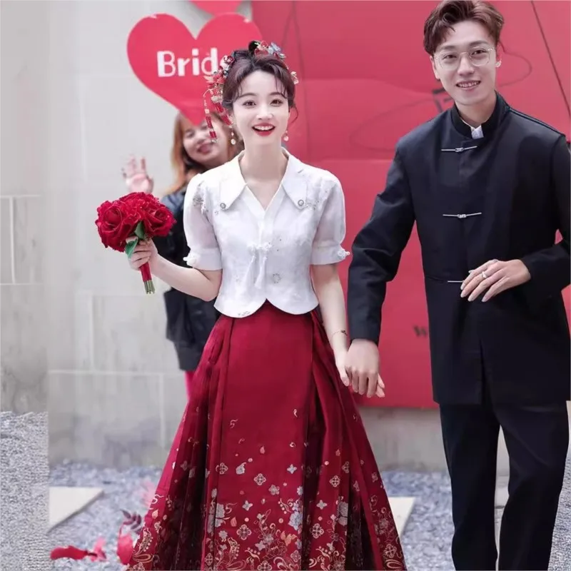 نمط جديد من الأعلى والقميص على الطراز الصيني لنبيذ Guojing باللون الأحمر #3