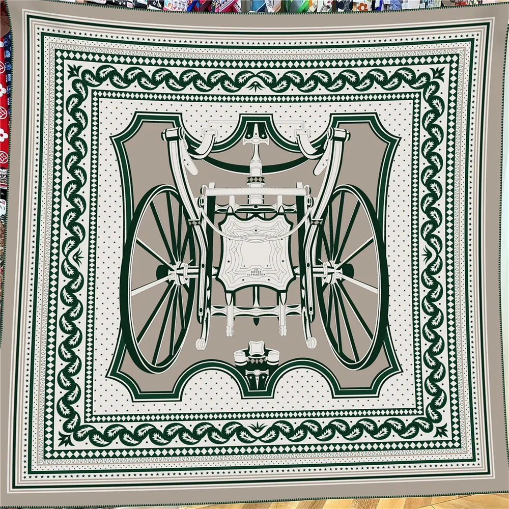 

30% Silk 70% Cashmere Scarf Women Hand Rolled Carriage Wheel Square Scarves Wraps Bandana Big Hijabs Female Foulard 135CM