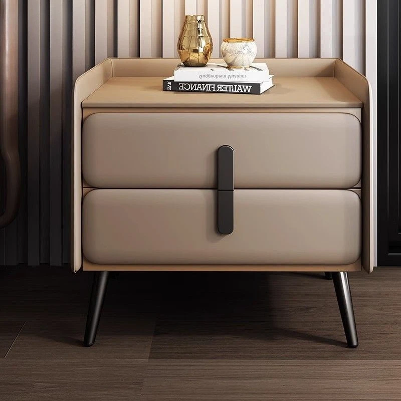 Bedside table Solid wood household leather bedroom locker storage