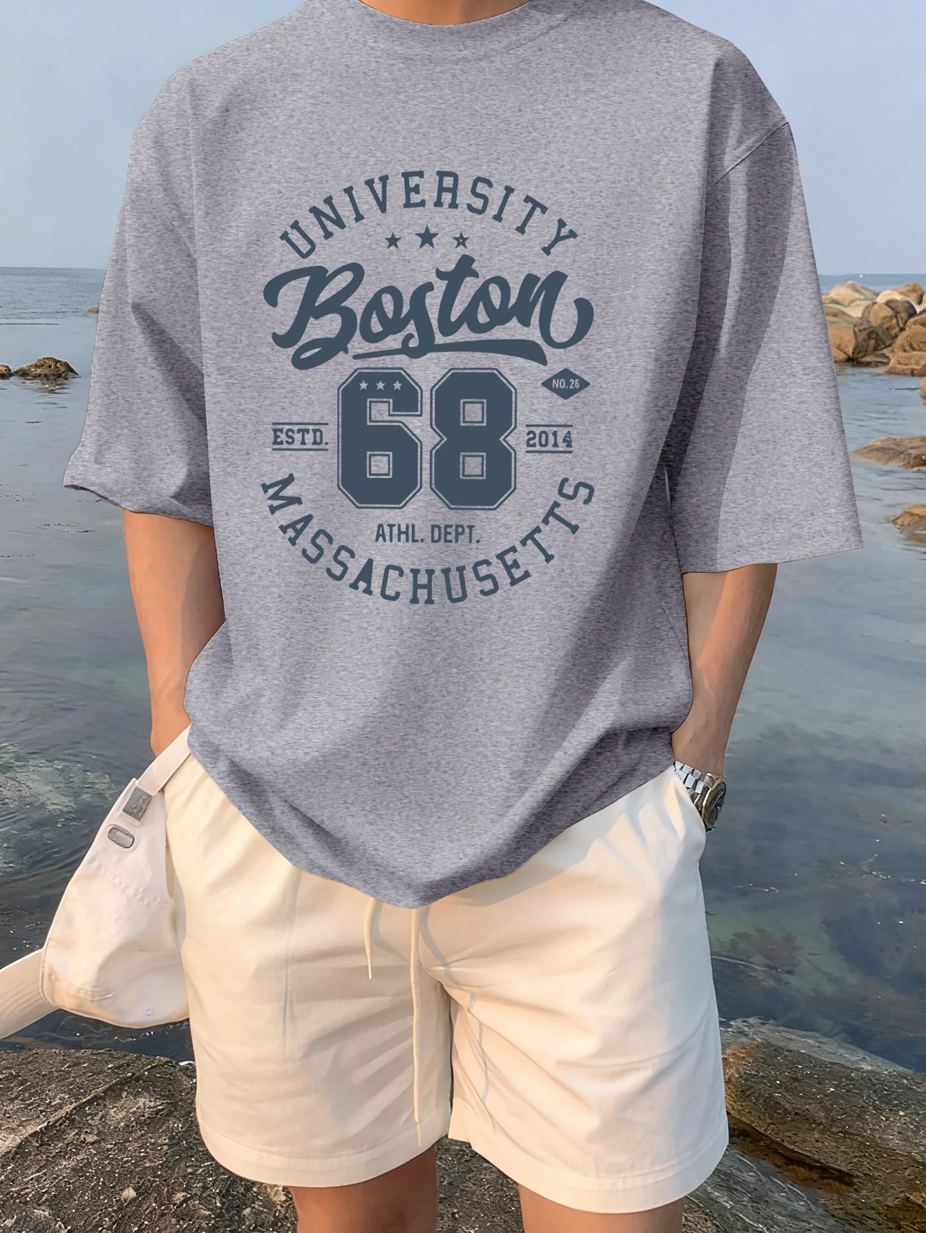 University Boston Massachusetts Print Breathable Clothes Men Summer Comfy Tops Cartoon Cool Short Sleeve Cotton Loose T Shirts