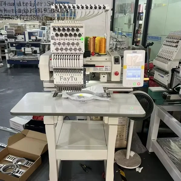 High Speed Fully Automatic Computerized 12/15 Needles Touch Screen Motor 1200 RPM Use=d Hat Garment Embroidery Machine 360x200mm