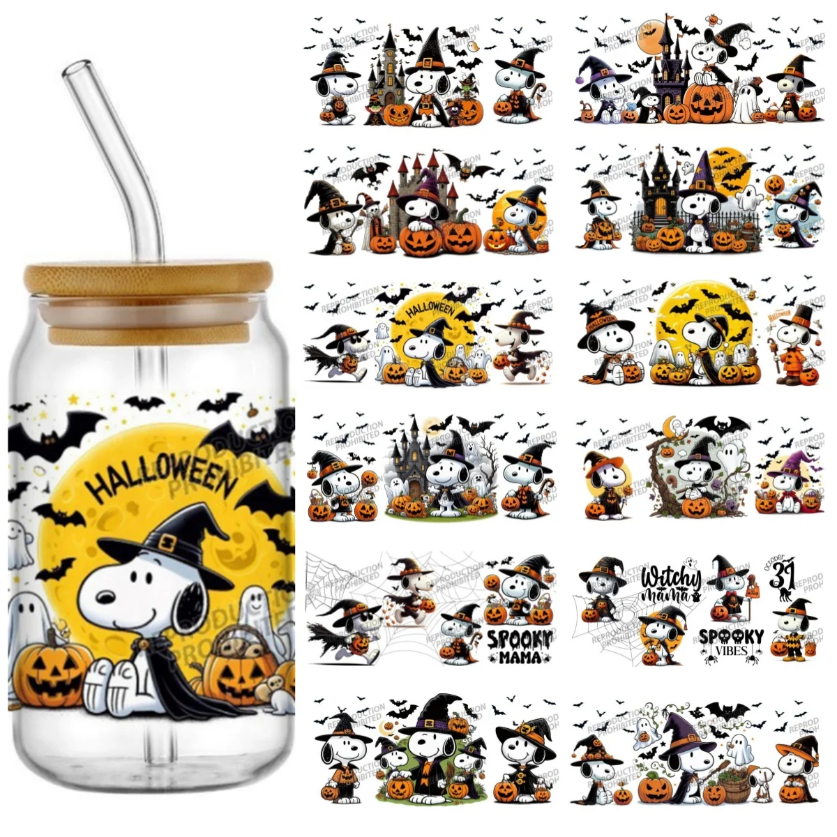 

UV DTF Transfer Sticker Snoopy Halloween Series For The 16oz Libbey Glasses Wraps Bottles Can DIY Waterproof Custom Decals
