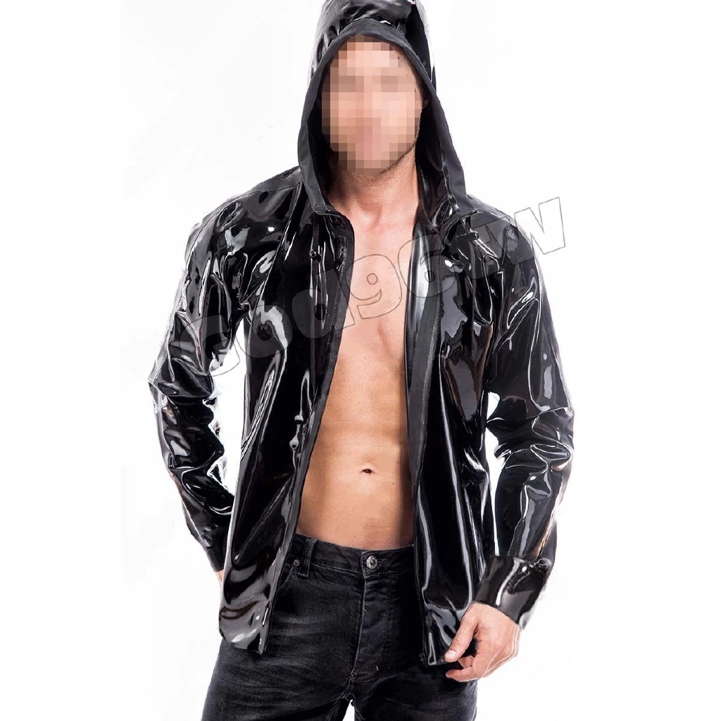 

100% Latex Rubber Man Hoodies Coats outwear Jacket with Hats