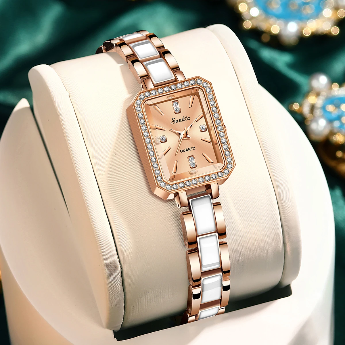 LIGE Luxury Women's Watch 2026 New Simple Square Full Diamond Digital Quartz Watche Gold Stainless Steel Bracelet Women's Dress
