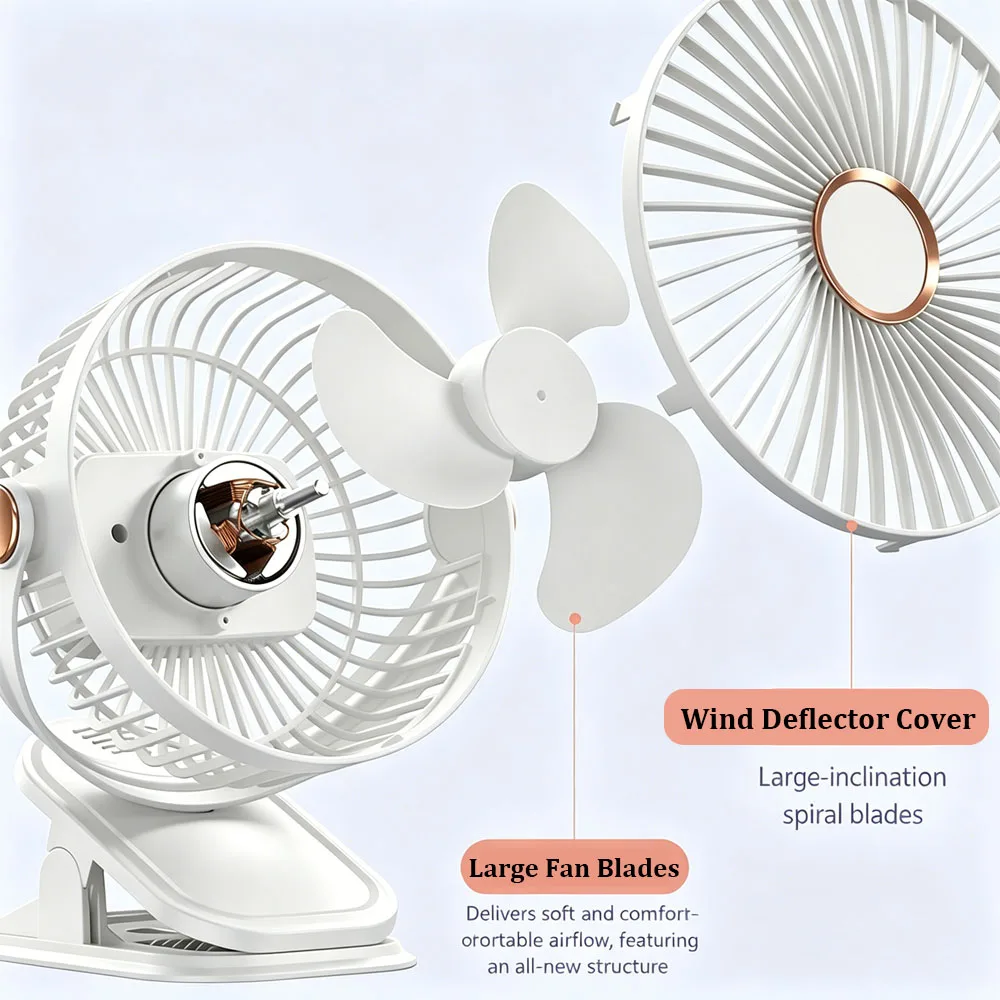 Portable Clip On Fan, 5 Speeds 360° Rotatable Mini Desk Fan with Night Light, USB Rechargeable Personal Fan for Home Office view 4