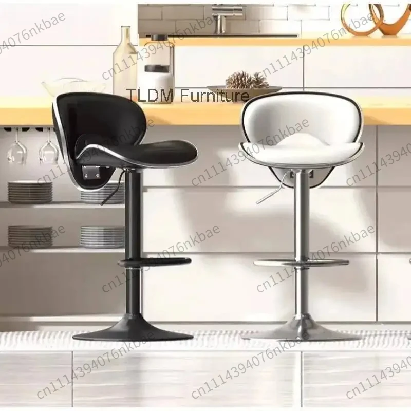 Modern Curved Upholstered Bar Stool, Height Adjustable High Counter Chair, Home Kitchen Island Dining Bar Height Seat
