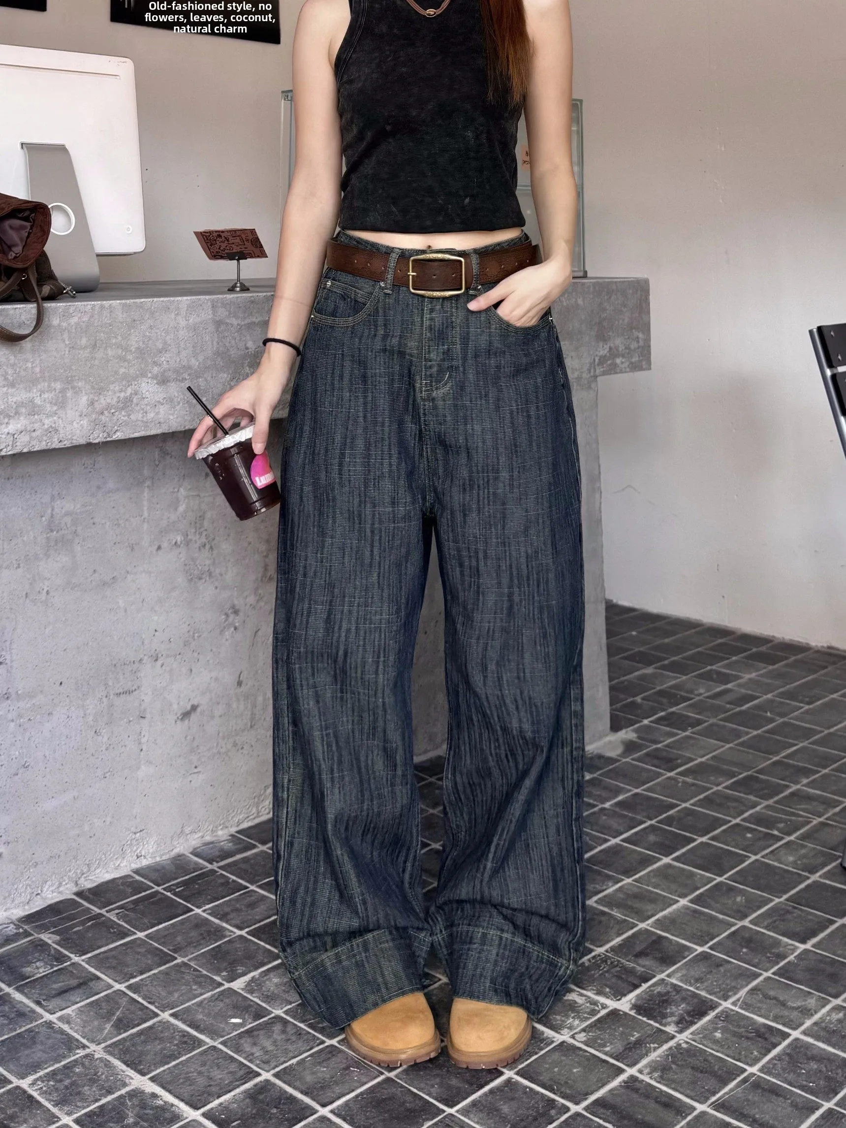 

XFX Американские ретро широкие полосатые свободные прямые джинсы женские длиной до пола High Street Cleanfit длинные брюки