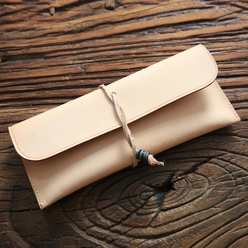 100% Genuine Leather Wallet For Men Women Natural Cowhide Vintage Handmade Long Clutch Purse Pen Pencil Bag Holder Male Female