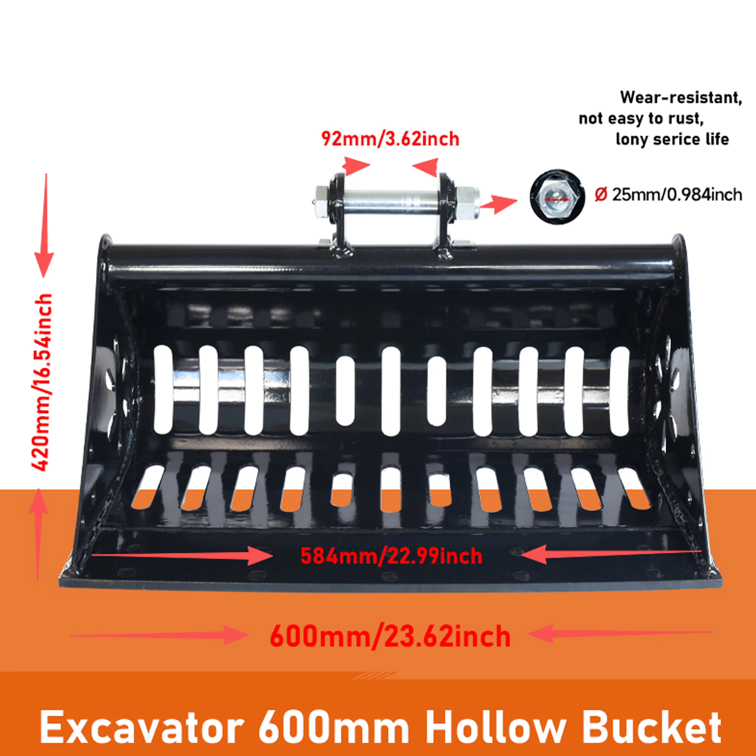 Mini Excavator 600mm Hollow Bucket, Small Digger Bucket, Small Excavator Bucket Accessories, Suitable For 1-3 Ton Mini Excavator