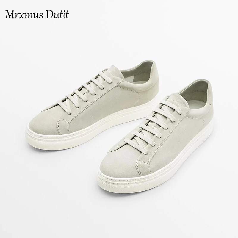 Mrxmus 2023 New Men Shoes Leather And Suede Casual Flat Sneakers Breathable Wear-Resistant Non-Slip Soft-Soled Casual Shoes Male