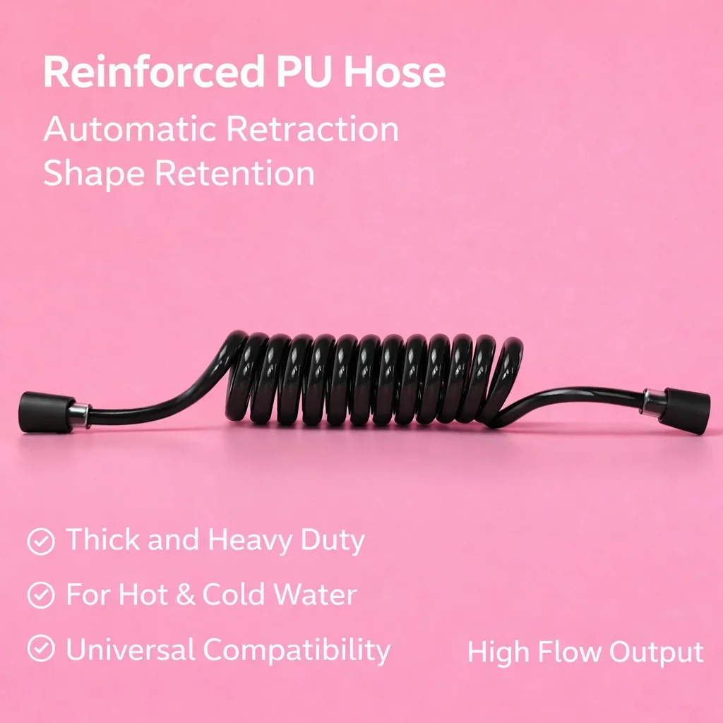 

Black PU Coil Bidet Hose G1/2 Retractable Spring Shower Pipe Anti Tangle for Toilet Bathroom