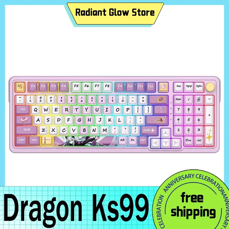 

Механическая клавиатура Red Dragon Ks99, 3 режима, беспроводная клавиатура Rgb с горячей заменой, прокладка, светильник 98 клавиш, геймерские клавиатуры, подарок