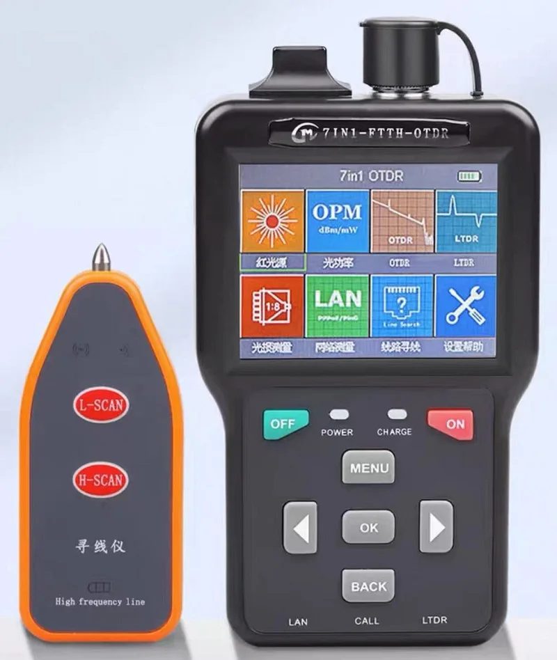 

7 in 1 Pro Mini OTDR Fiber Optic Reflectometer 7 Functions VFL OLS OPM Event Map 60KM Fiber Cable Ethernet Tester