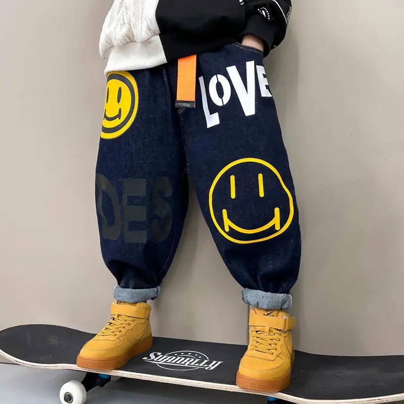 

Baby Pants Spring Autumn Children's Fasshion Clothing Boys Hip Hop Letter Print Jeans 2023 New Children And Teens Trend Pants