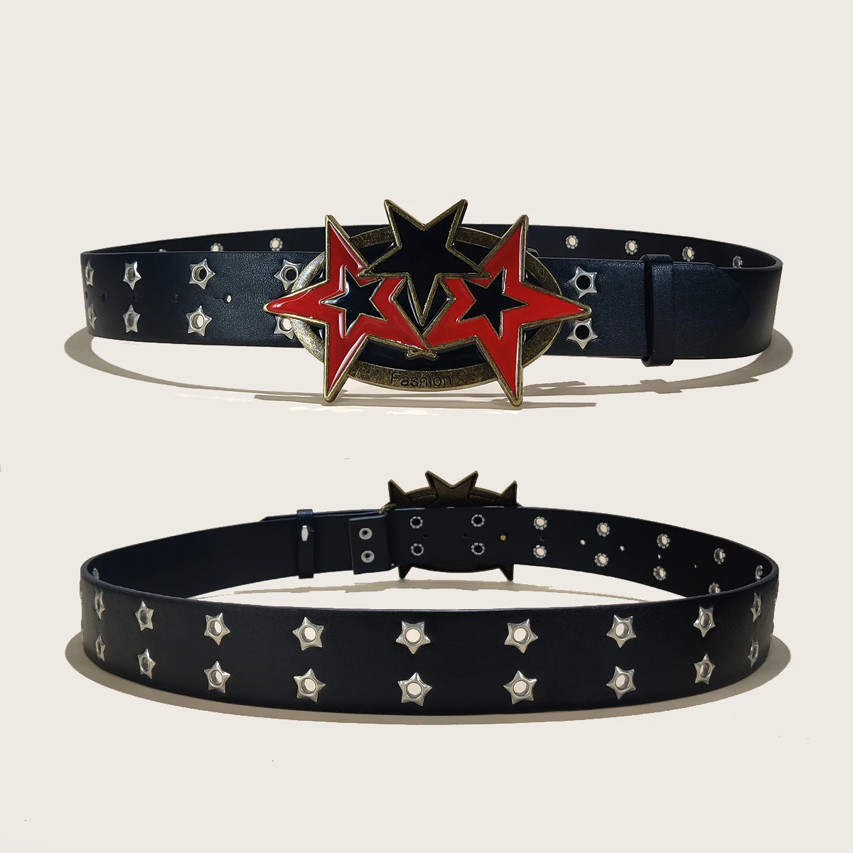Men's Y2K Punk Fashion Red Six-pointed Star Buckle Gothic Accessories Versatile Jeans Leather Belt for Woman Wide Plus Size Belt
