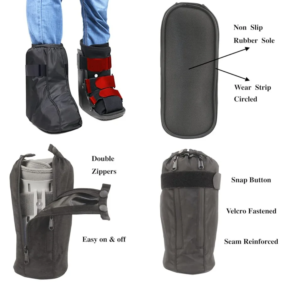 Medical Boot Cover Walking Brace Orthopedic Fracture Cast with Integrative Slip-Resistant Rubber Sole Black, Short