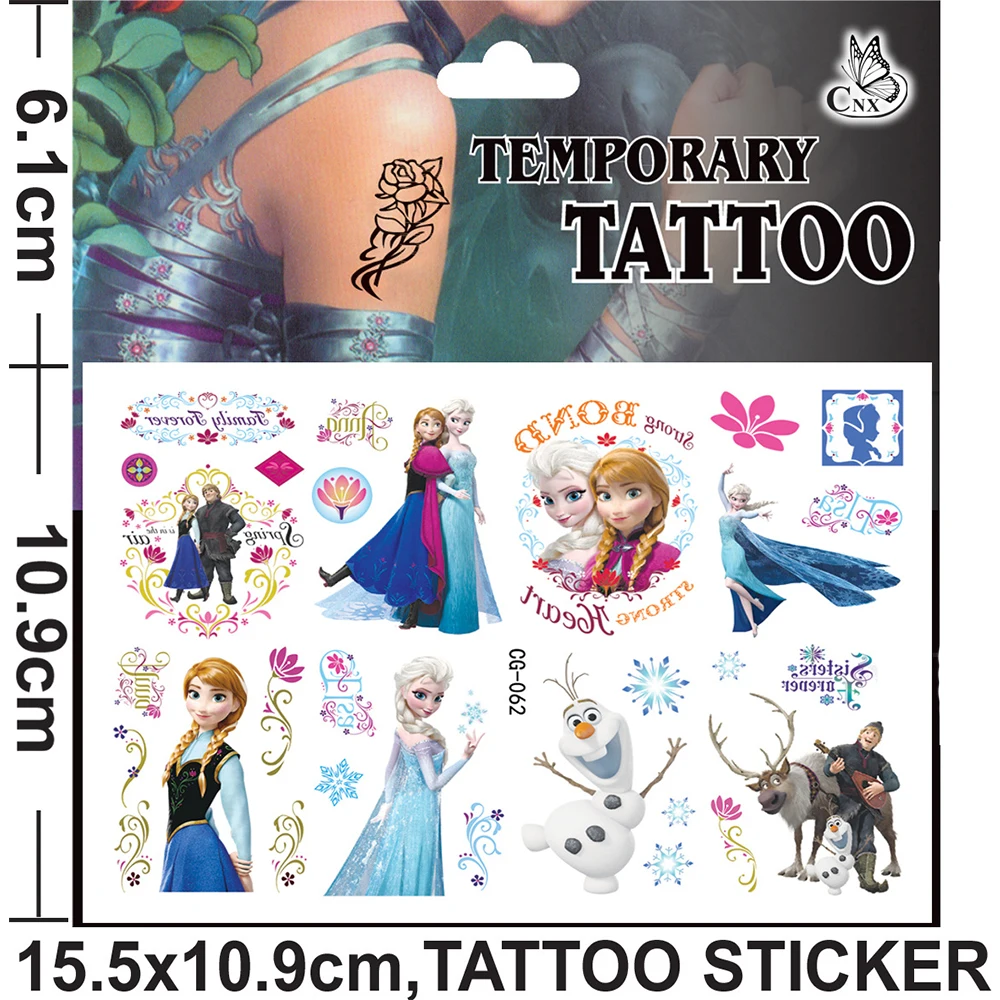 1pcs Movie Frozen Tattoo Stickers Disney Girls Anna Elsa Princess Tattoo Cute Olaf Cartoon Sticker Waterproof Kids Toys Decals