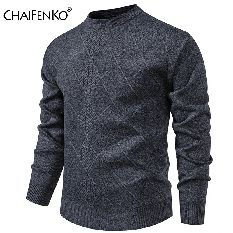 Autumn Winter Men Fleece Thickening Round Neck Knitting Sweaters Casual Solid Keep Warm Pullover New Fashion Vintage Sweater Men