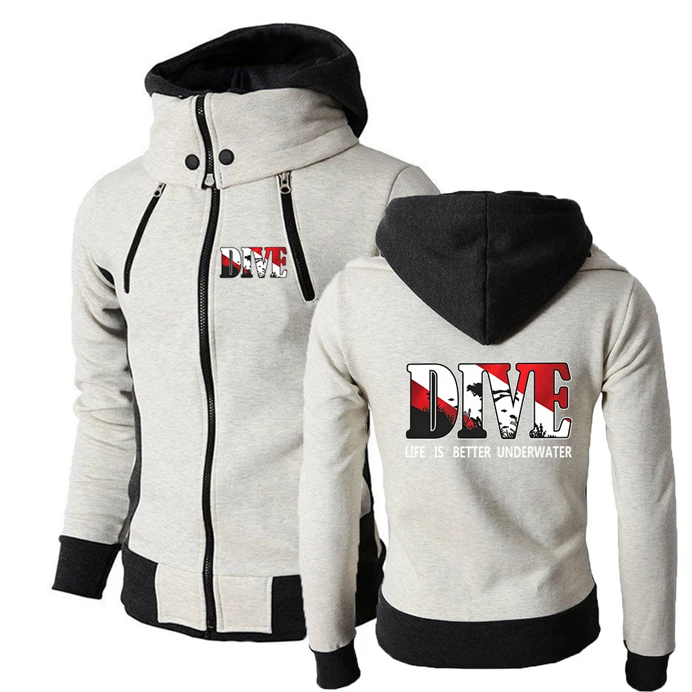 2026 Spring And Autumn Men's Full Zipper Hoodies Scuba Dive Club Life Is Better Underwater Logo Print Versatile Coat Jacket