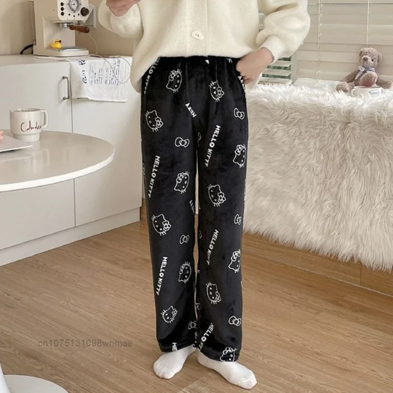 Halloween Pumpkin Hello Kitty Fashion Plush Fuzzy Casual Pants Y2k Girls\' Cute Cartoon Pajama Pants Autumn Home Trousers Gifts