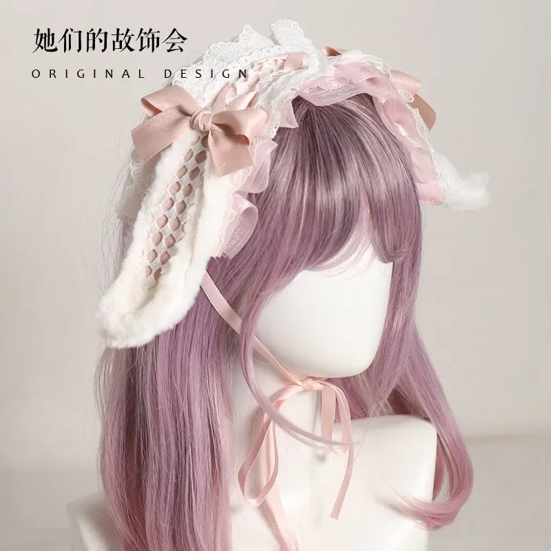 Anime Lolita Cosplay Animal Headband Cute Plush Puppy Ears Ruffled Lace Ribbon Bowknot Hair Hoop Headpiece