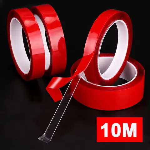 Ruban adhésif Double face en acrylique de 10M, Transparent, étanche, bande de montage solide, sans Trace, largeur 5MM-30MM pour la décoration murale